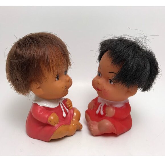 Vintage Moody Rubber Baby Dolls Rooted Hair Funny Faces - Picture 3 of 5